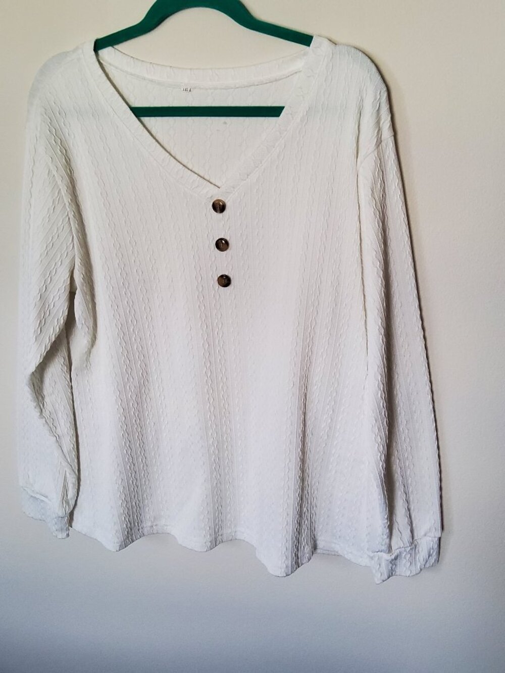 White V Neck Henley Textured Blouse